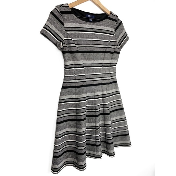 Chaps Ralph Lauren Striped Fit and Flare Mini Dress, Black and White - Size XS - Picture 2 of 6